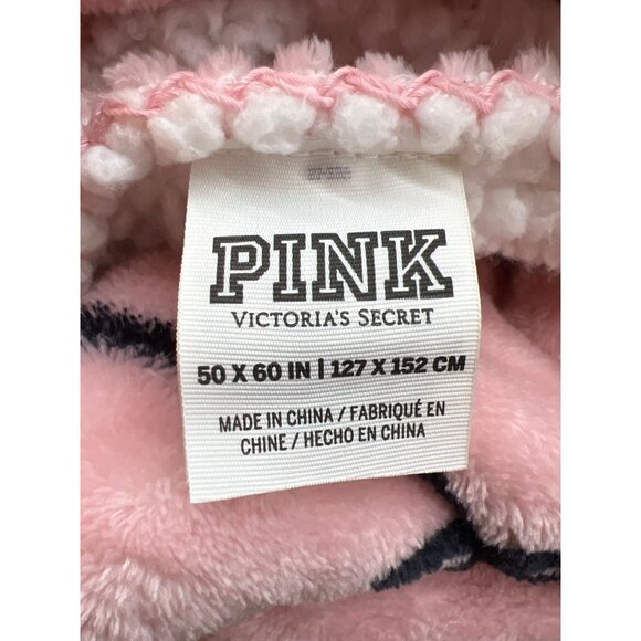 Victorias Secret Pink Throw Blanket 50" x 60" Soft Plush Sherpa Fleece - Picture 3 of 5